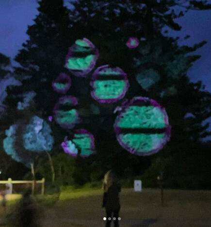 On Saturday, March 16, Dickinson Park was illuminated by large scale video projections developed by local youth with the help of Bermagui resident Scott Baker. Picture via Sculpture Bermagui instagram
