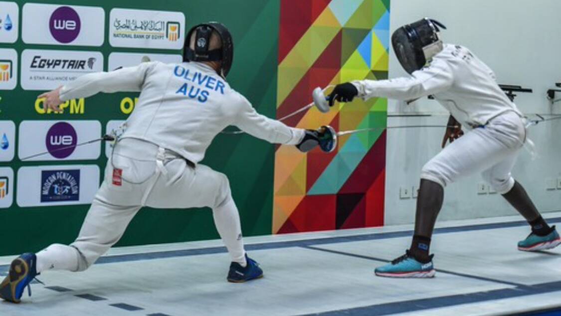 Modern pentathlete Tim Oliver competing in the fencing event. Picture supplied