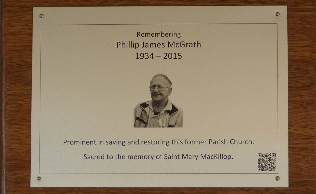 REMEMBERED: A plaque for the late Phil McGrath - one of Australia's last morse-code operators - was unveiled at Mary MacKillop Hall last week. He helped save the hall.  