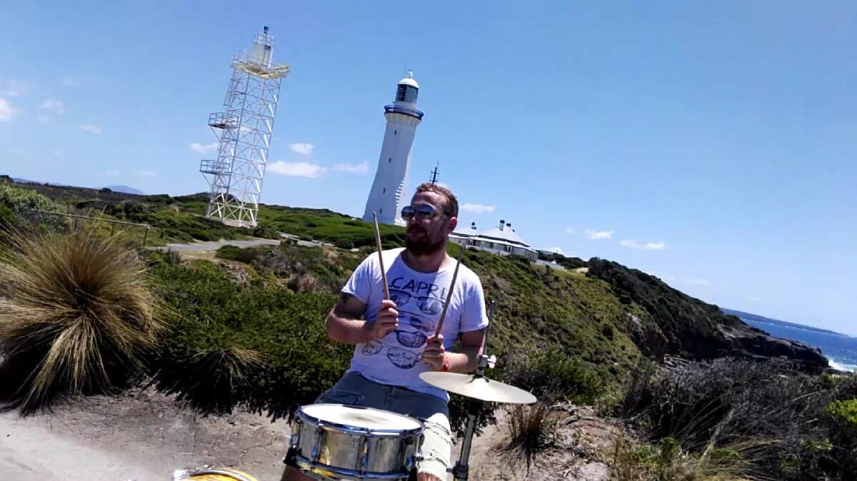 Tim Godwin during the recording of a video clip at Green Cape Lighthouse on Sunday for Sydney artist JonVal's track 'Lifeguard'.
