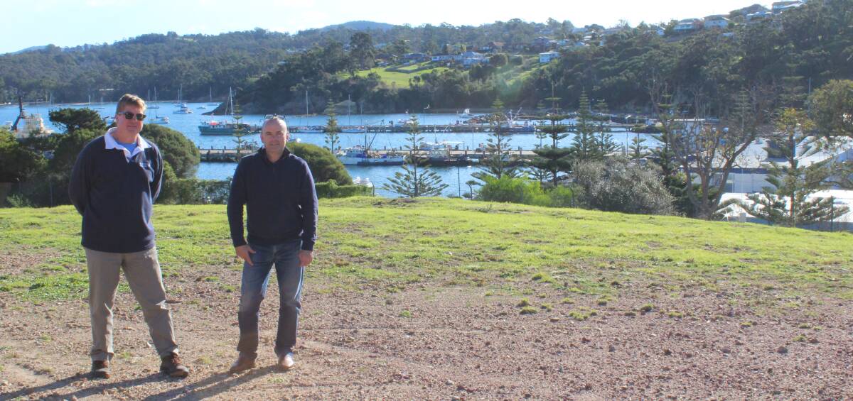 VISION: Snug Cove Development owners Don Hassan and Mark Baker on the former Mobil site, regarded as one of the best pieces of real estate on the coast. Picture: Liz Tickner