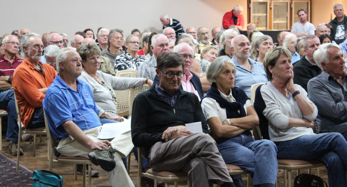 Part of the audience at last night's community meeting at the Eden Fishermen's Club on the future of a marina at Snug Cove. Picture: Liz Tickner
