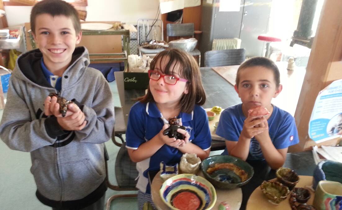 Eli Robinson, Nyla Francis and Israel Manton at a recent children's ceramics workshop run by Imlay Crafts with support from a Mumbulla Foundation grant. Story page 10