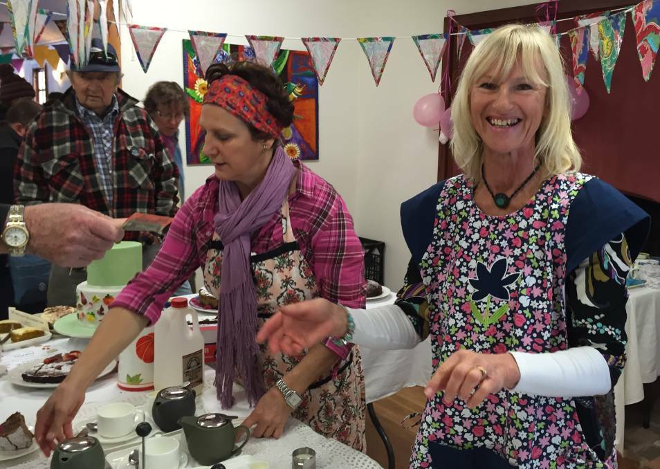 Shereen Green and Birgit Williamson busy on the Nethercote Market's coffee and cake stall.