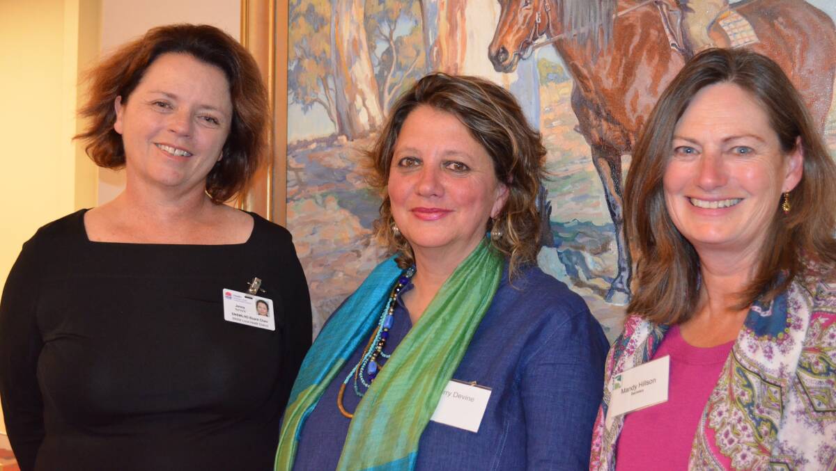 INITIATIVE: Southern NSW Local Area Health District chairwoman Kerry Symons, South East Arts consultant and board member Kerry Devine, and artist Mandy Hillson at the launch of SWELL in Bega.