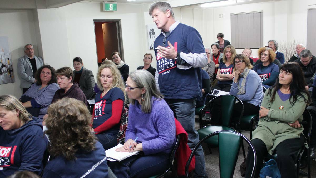 NSW Teachers Federation representative for Bega's TAFE campus David Grainger at a "Stop TAFE cuts" forum in 2014.
