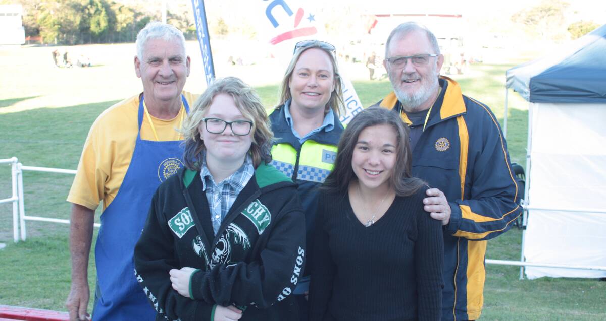 VALLEY VIBES: Enjoying the inaugural Sapphire Coast youth music festival are Police youth case manager Sarah Bancroft with Pambula Rotarians Daryl Dobson and Colin Dunn, and students Jasmin Moore and Mya Gorella.