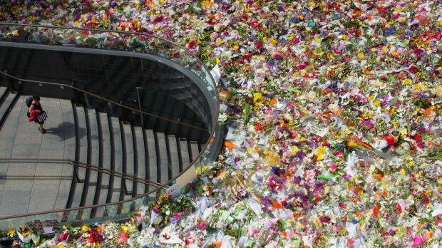 A sea of flowers at Martin Place formed a makeshift memorial in the days after the siege. Photo: Getty Images