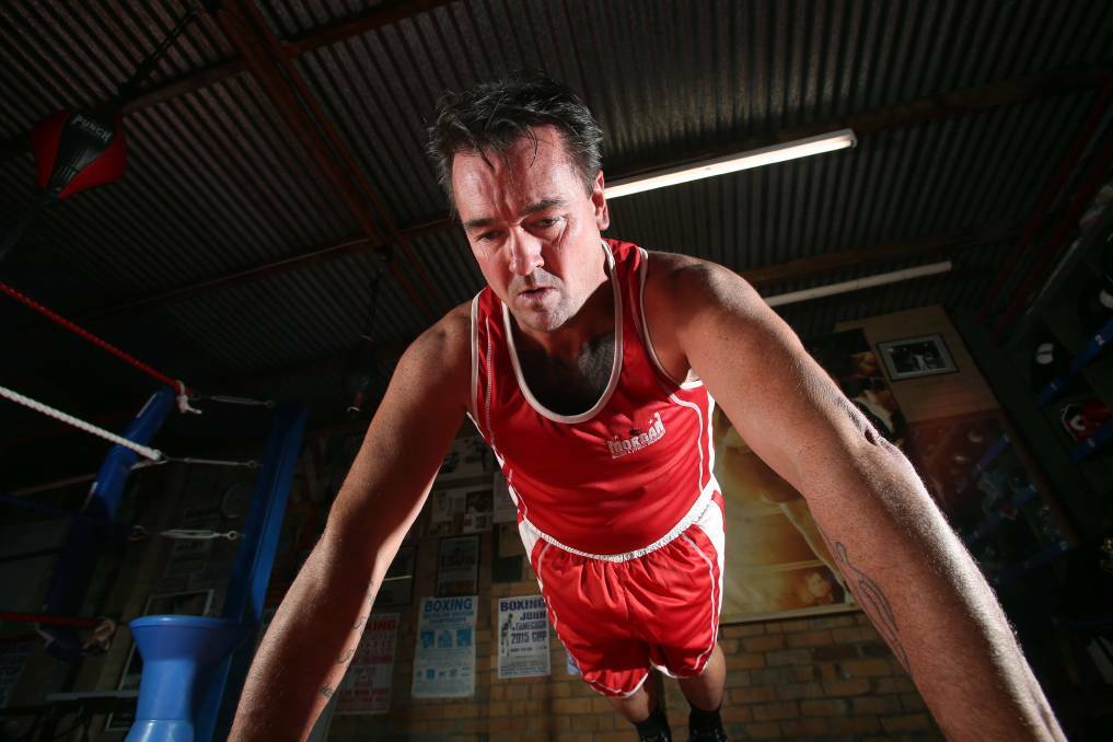 Peter Natoli hard at work at the California Gully gym of Pat and Gary Connolly. Picture: GLENN DANIELS