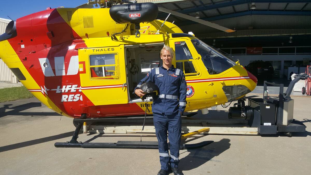 Remarkable rescue: Mitchel Van der Meulen of Tathra, the newest crew member of the Westpac Life Saver helicopter crew, was put through his paces over Easter.