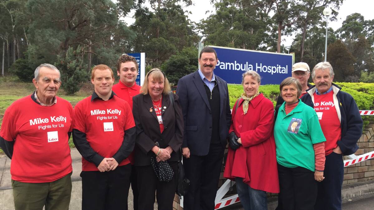 Dr Mike Kelly and supporters outside Pambula Hospital.