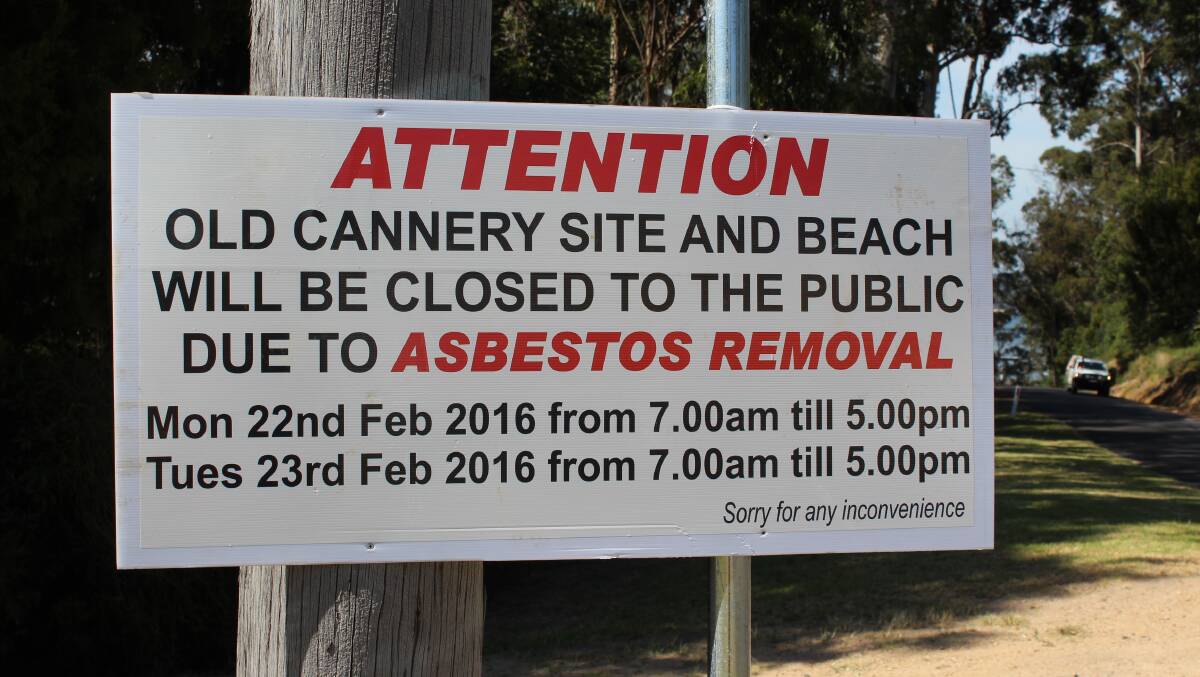 Eden's Cattle Bay cannery site closed for two days - Monday February 22 and Tuesday February 23 - for asbestos cleanup.