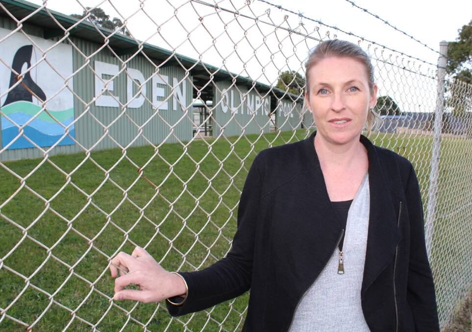 Save our pool: Eden Swimming Club president Melina Caldwell outside the Eden pool, currently closed and empty over winter, on Monday August 29. Picture: Toni Houston