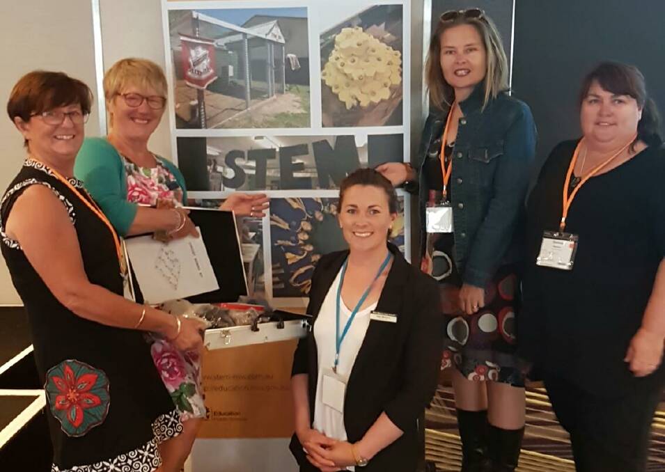 Inspired teachers unite: (from front left) Jenny Edwards​, Sue Lee, Kate Mamone, Nadia Morris, and Donna Beaven travel to Sydney to represent their schools' STEM project, November 29. Picture courtesy Kate Mamone. 
