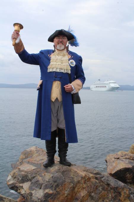 Here ye here ye: Town crier Alan Moyse in action during a cruise ship visit to Eden last summer. Picture: Toni Houston