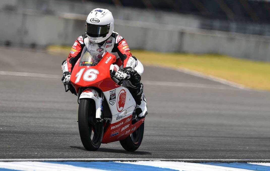High octane: Bermagui's Reid Battye in action during the Asia Talent Cup where he's just contested races at Suzuka in Japan. Picture: Facebook. 