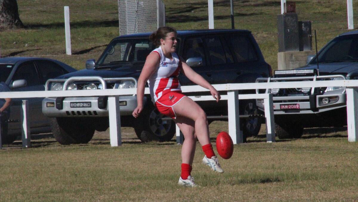 Midfield dominance: Ally Crowe puts a kick forward during a recent outing for the Whalers as the club prepares for their flag defence in the finals. 