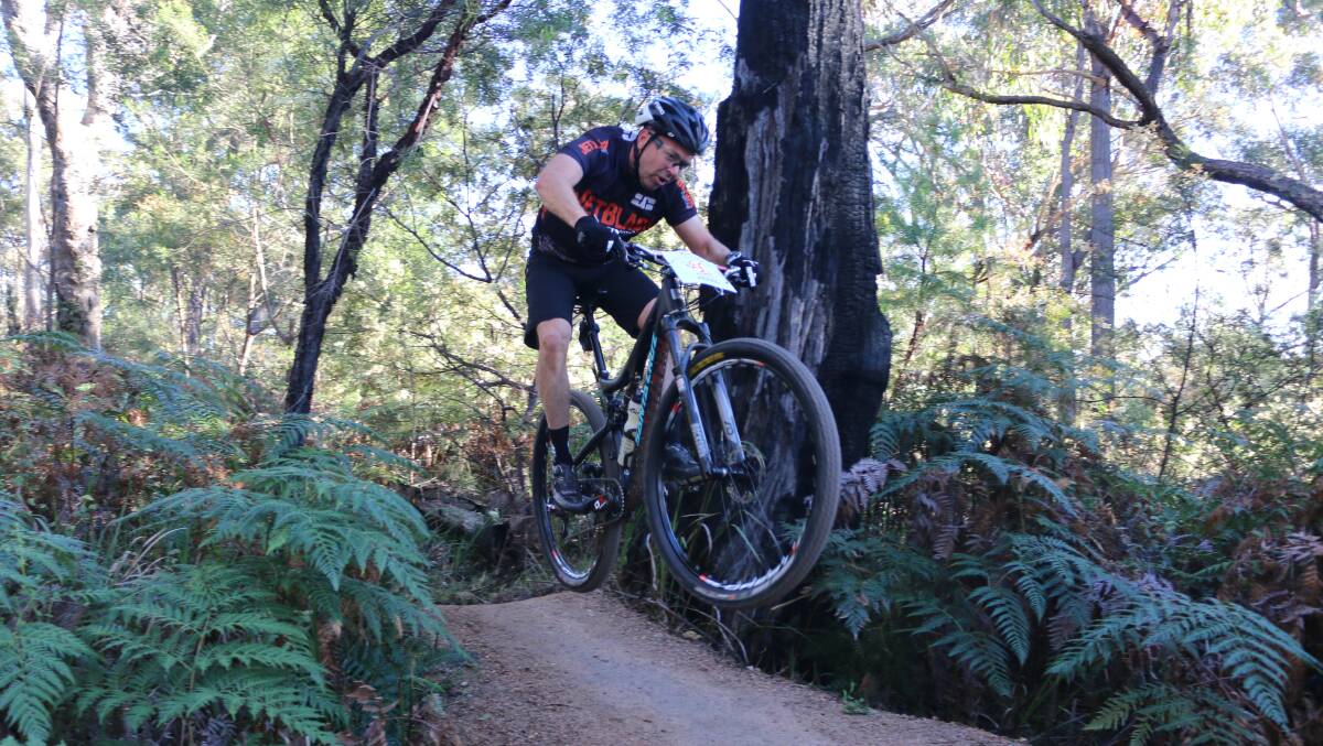 Airborne: Russell Rodriguez enjoys a bit of air-time during the King Nelba 75km at the Tathra Enduro on Sunday. PIcture: Jacob McMaster
