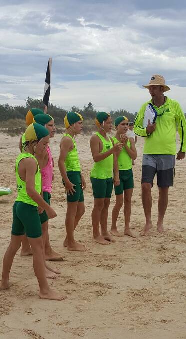 On the line: Pambula under 11 Nippers receive their final competition instructions before a recent club training session.