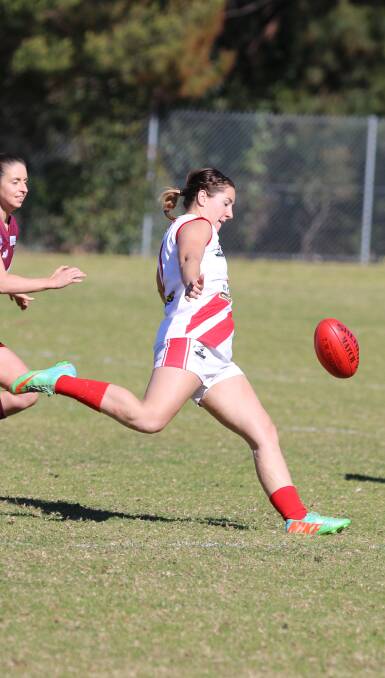 Goal kicker: Kamilla Grubesic, pictured against Tathra, was the star of the show in knocking over the Pambula Panthers in the preliminary final at Narooma. 