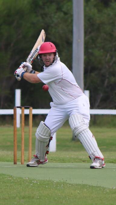 Wind up: Matt Bell steps in to whack another four against the Merimbula Knights in the second innings played at Eden on Saturday. 
