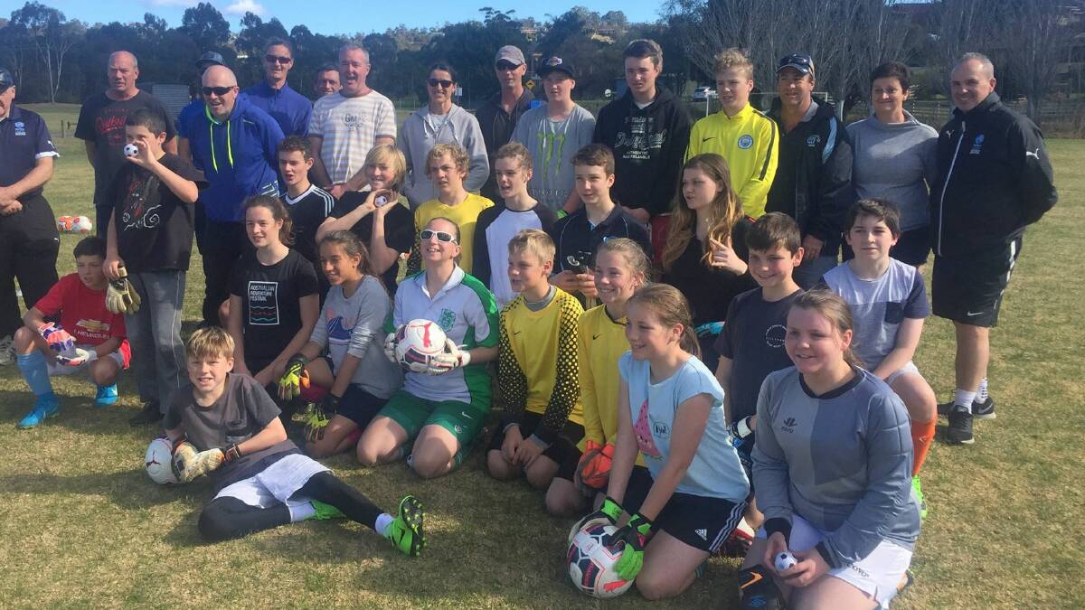 Keeper camp: Young goalies and their coaches took part in a goalkeeping camp headed up by Hall of Famer Jim Fraser. Picture: Football NSW