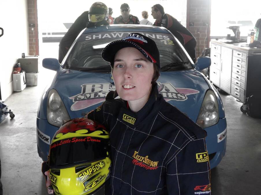 Ready to race: Kelly Simpson with the Celica she races in the NSW Production Touring series.