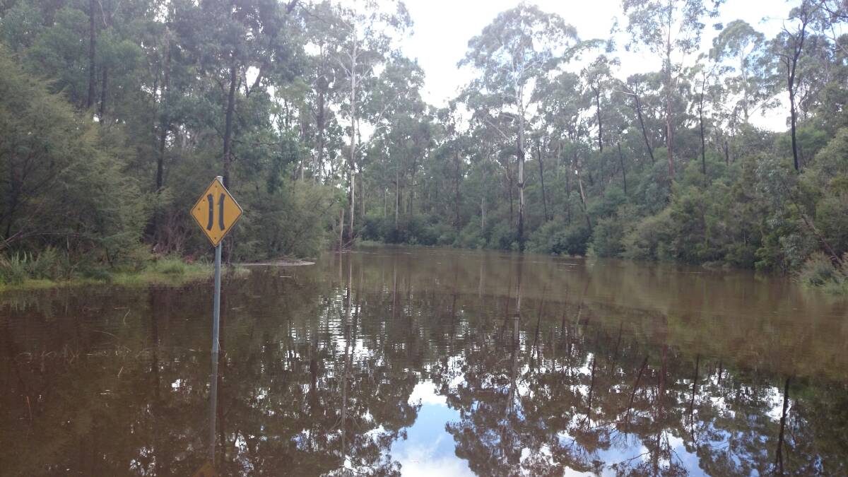 Silt stained: Wonboyn catchment and through road deluged during the April 2015 flood. Picture courtesy Caroline Henry
