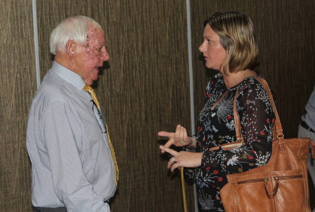 WORKING GROUP: Boydtown Pty Ltd managing director Bruce Lyon speaks with Bega Valley Shire mayor Kristy McBain after Thursday's public meeting.