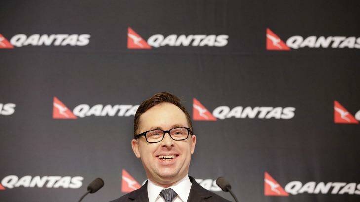Qantas chief executive Alan Joyce at the half-year results briefing in Sydney on Thursday. Photo: Jessica Hromas