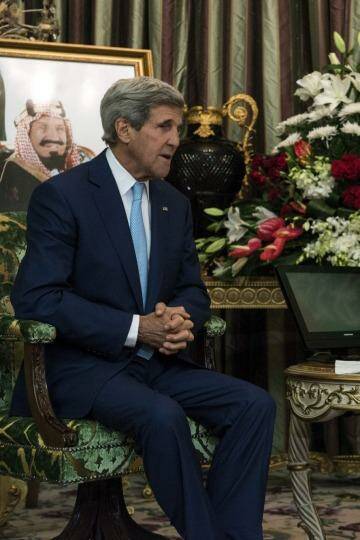Search for allies: US Secretary of State John Kerry confers with Saudi King Abdullah bin Abdul Aziz al-Saud in Jeddah on Thursday. Photo: Brendan Smialowski