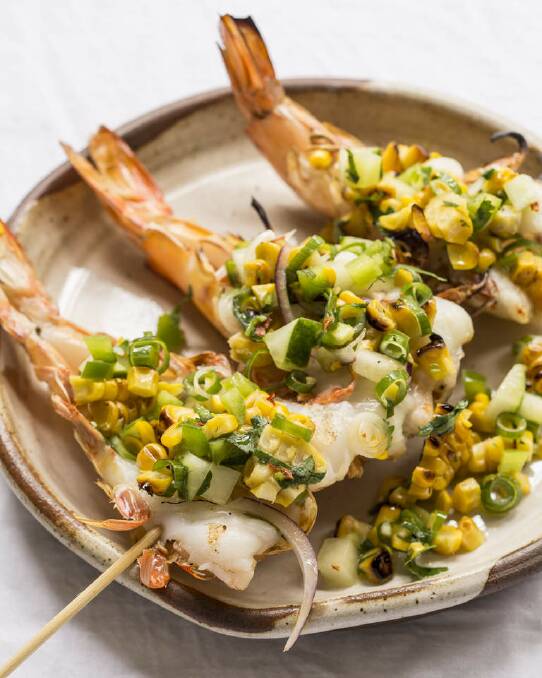 Frank Camorra's king prawns with chargrilled sweetcorn salsa <a href="http://www.goodfood.com.au/good-food/cook/recipe/king-prawns-with-chargrilled-sweetcorn-salsa-20140527-390qc.html"><b>(RECIPE HERE).</b></a> Photo: Marina Oliphant