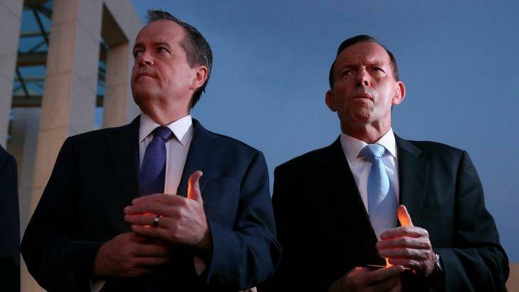 Opposition Leader Bill Shorten and Prime Minister Tony Abbott. Approval ratings for both are unprecedentedly low. Photo: Alex Ellinghausen