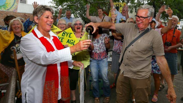 Celebration time: Julie Lyford and John Watts join fellow anti-CSG members on Thursday in Gloucester. Photo: Jonathan Carroll