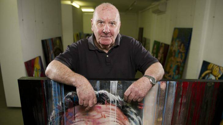  Bald Archys - Peter Batey with some of the entries' satirical portraits of celebrities.
 Photo: Jay Cronan