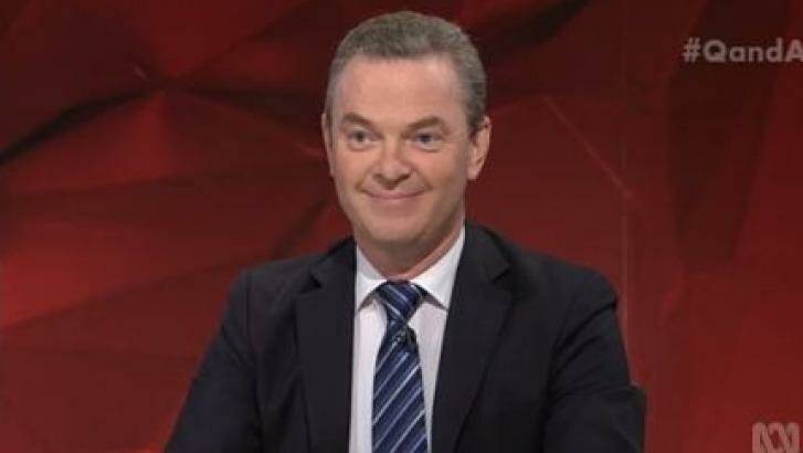 Christopher Pyne, the Coalition's eternally grinning goblin, was in friendly form on Q&A. Photo: ABC