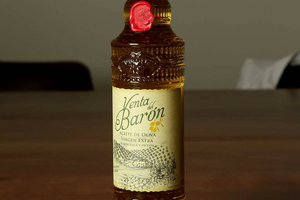 'I spend money on good olive oil. This Venta del Baron extra virgin from Cordoba in Spain won the best olive oil in the world three times in a row. I just finish dishes with it. It's out of control.' Photo: Pat Scala