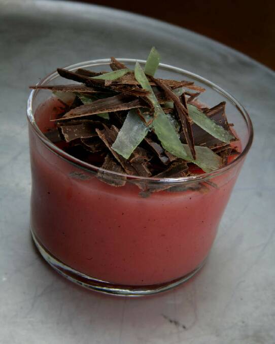 Steve Manfredi's watermelon and jasmine pudding <a href="http://www.goodfood.com.au/good-food/cook/recipe/watermelon-and-jasmine-pudding-20111019-29vz6.html"><b>(recipe here).</b></a> Photo: Marco Del Grande