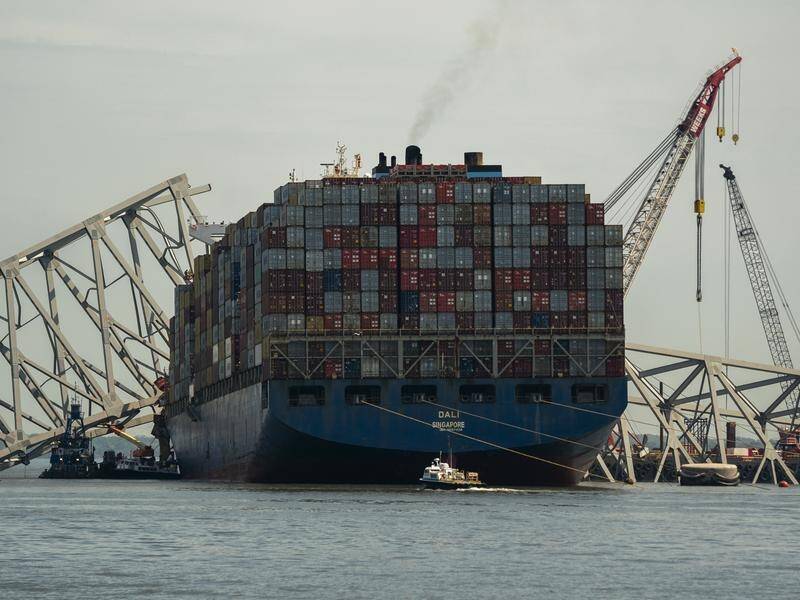 Officials expect to have the Dali container ship removed from the bridge wreckage by May 10. (EPA PHOTO)