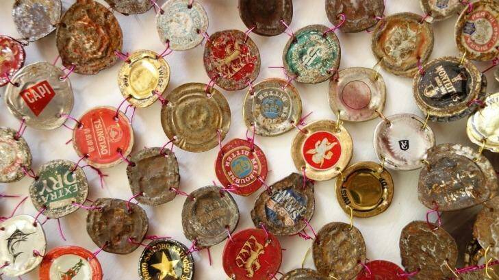 Lucile Carson, recycled bottle tops.
