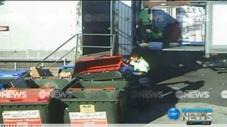 CCTV shows Lilydale Chickens truck driver Emmanuel Xiberras allegedly disposing of clothes following the crash. Photo: Channel Ten