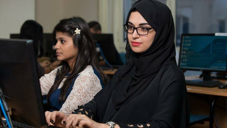 Students at University of Wollongong in Dubai, which is billed as one of the United Arab Emirates' oldest and most prestigious universities.  Photo: Supplied