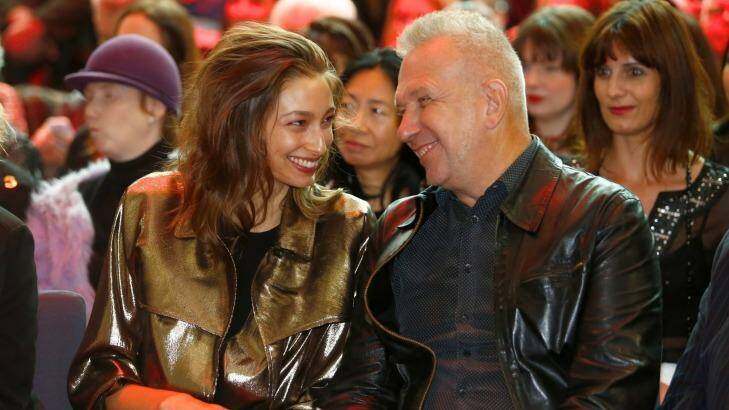 Catching up: Alexandra Agostone with Jean Paul Gaultier at his exhibition at the National Gallery of Victoria. Photo: Eddie Jim