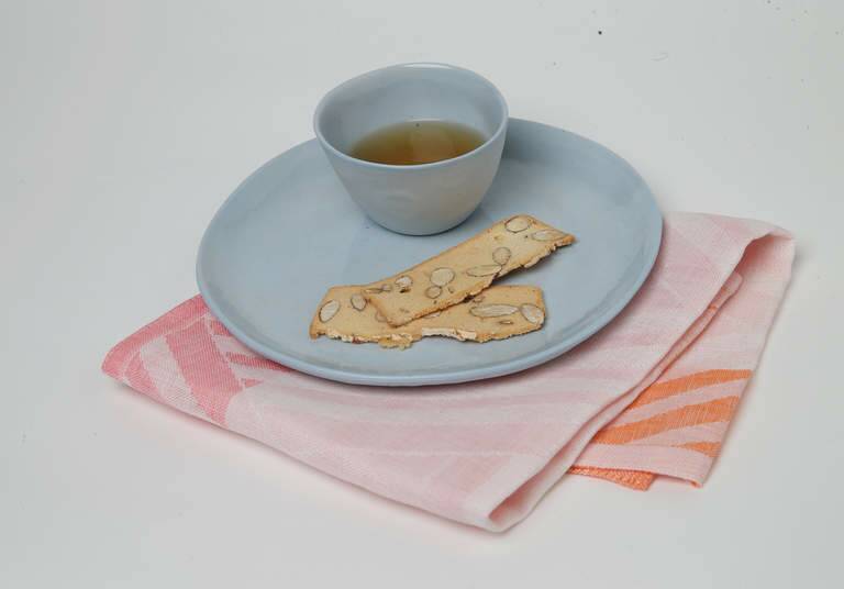 The Pantone Colour Institute said the joining of the two colours reflected "a soothing sense of order and peace", which can only mean they are perfect for tea and bikkies. Tea cup, $20, plate, $25, napkin, $28.95, thebaytree.com.au. Photo: Louise Kennerley