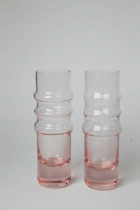 Bubbles taste better from fine ribbed flutes in the palest of pink. $124 for two, thebaytree.com.au. Photo: Louise Kennerley