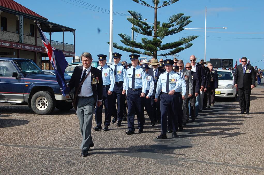 The 2014 ANZAC Day march through Eden gets underway.