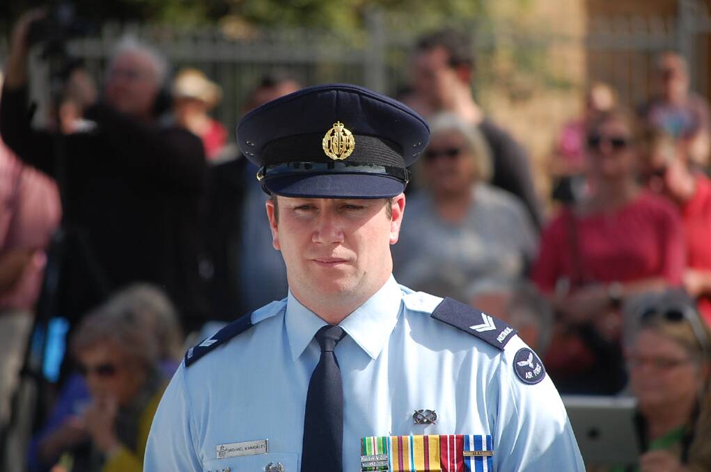 460 Squadron member Michael Kimmorley at the 11am service at the Eden cenotaph.