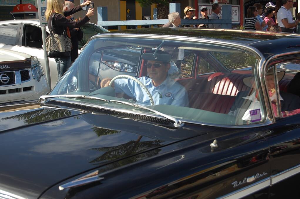 89-year-old veteran Artie Edwards was chauffeured to the Eden cenotaph in this vintage car.