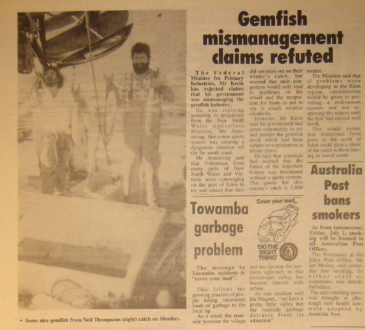 June 30, 1988: The Federal Minister for Primary Industries, John Kerrin has rejected claims that his government was mismanaging the gemfish industry.