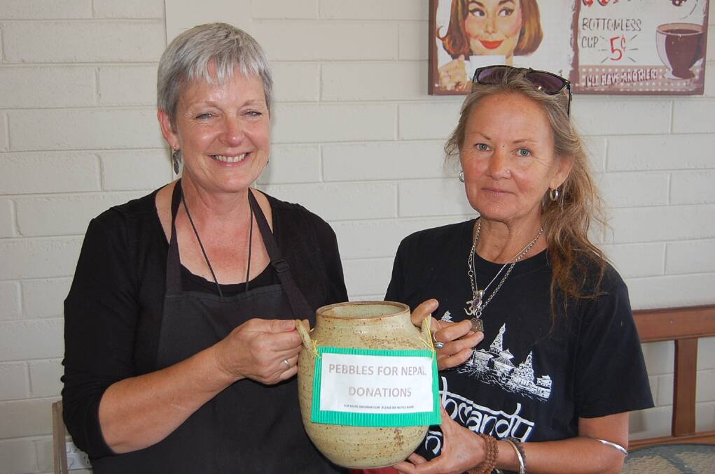 Jenny Stewart of Pambula (right) with the support of businesses like Karen Lott’s (left) SPROUT Eden, is on a mission to install 200 water tanks in Nepal’s harsh mountain areas. 